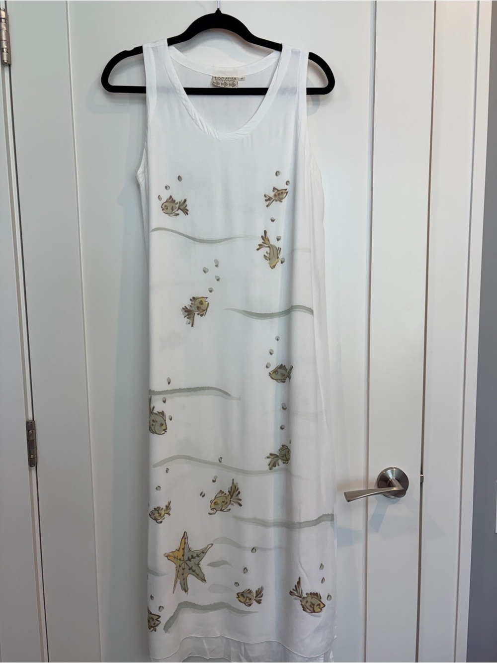 Wind River Trading Company White Fish Print Sleeveless Midi Dress Medium